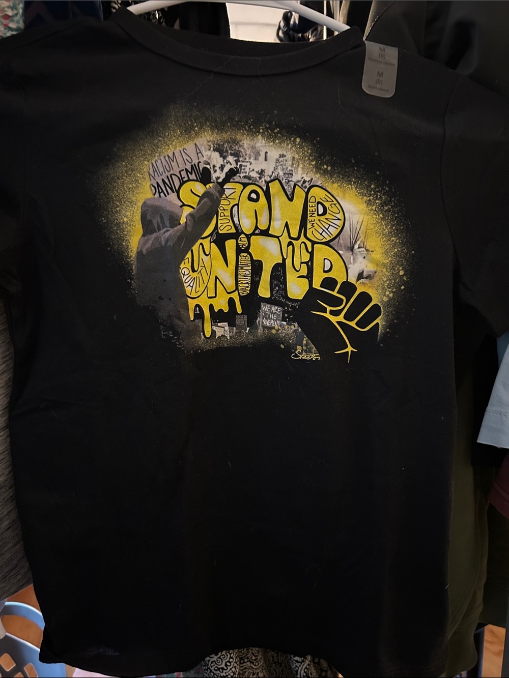 GAP Black Tee with Yellow 'Stand United' Graphic